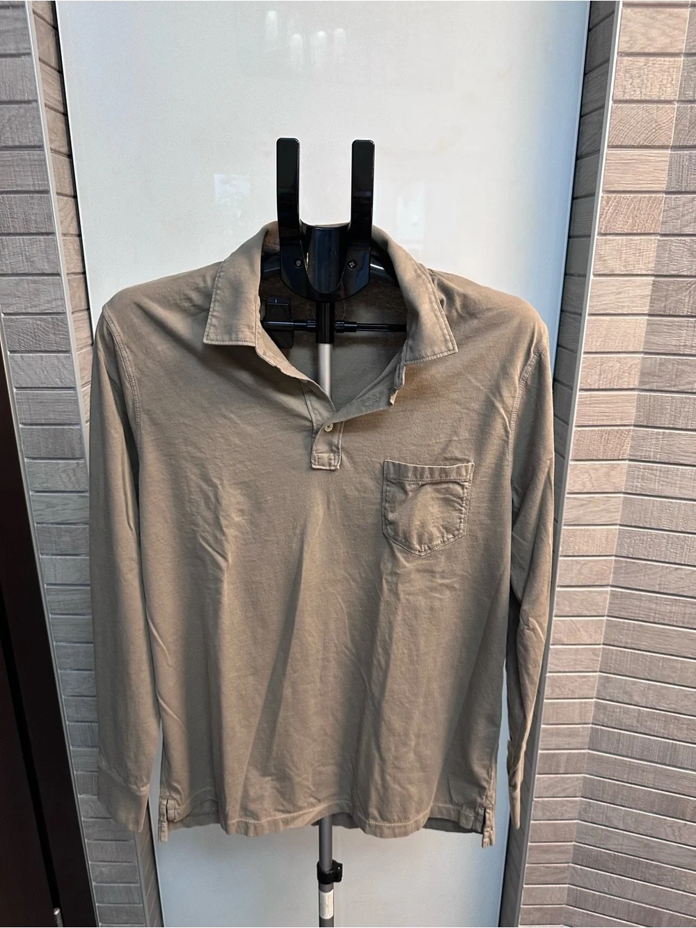 J. Crew Men's Long-Sleeve Polo in Khaki